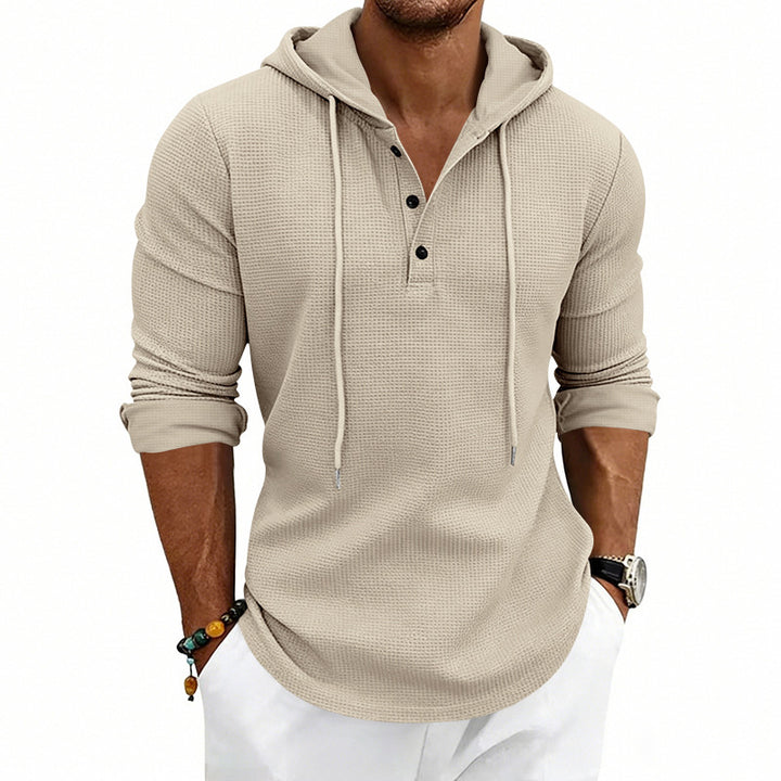 Men's Henley Sweatshirt – Soft Cotton-Blend Pullover with Hood