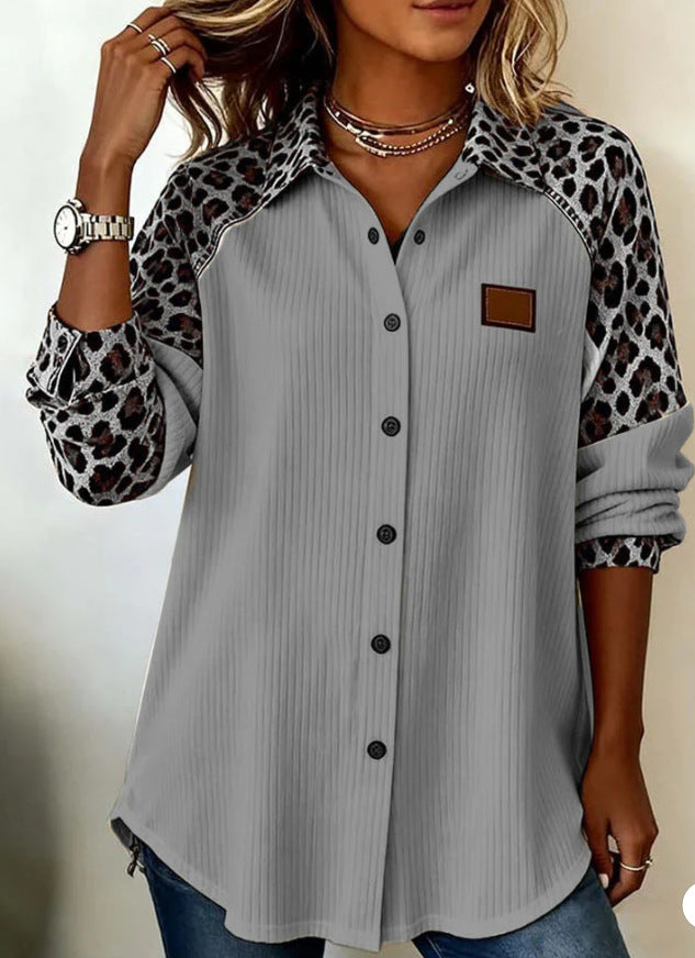 Women's Printed Blouse – Lapel, Loose Fit Cardigan Style Top