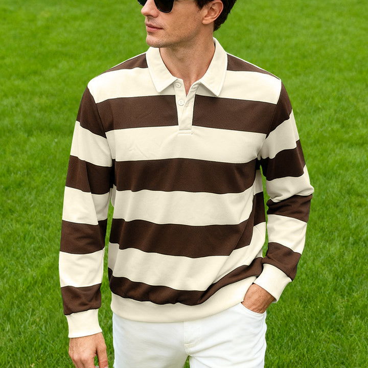 Men's Striped Loose Fit Polo – Asymmetric Preppy Design