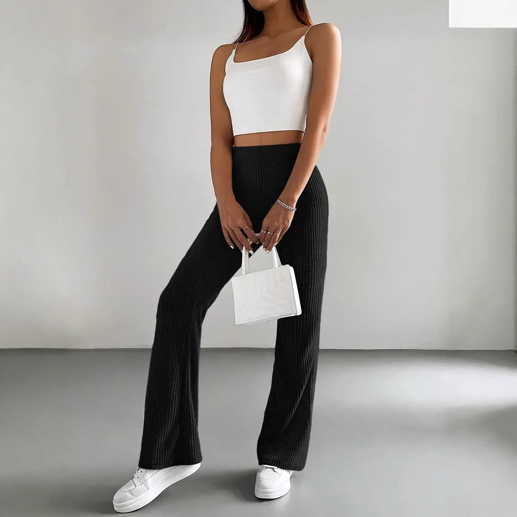 Women's Flare Trousers – Comfortable Elastic Waist, Flowy Drape