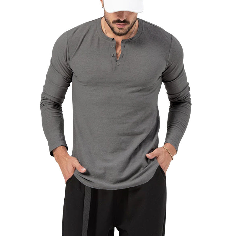 Men's Henley Long Sleeve T-Shirt – Regular Fit, Pullover, Cotton Blend