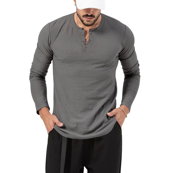 Men's Henley Long Sleeve T-Shirt – Regular Fit, Pullover, Cotton Blend