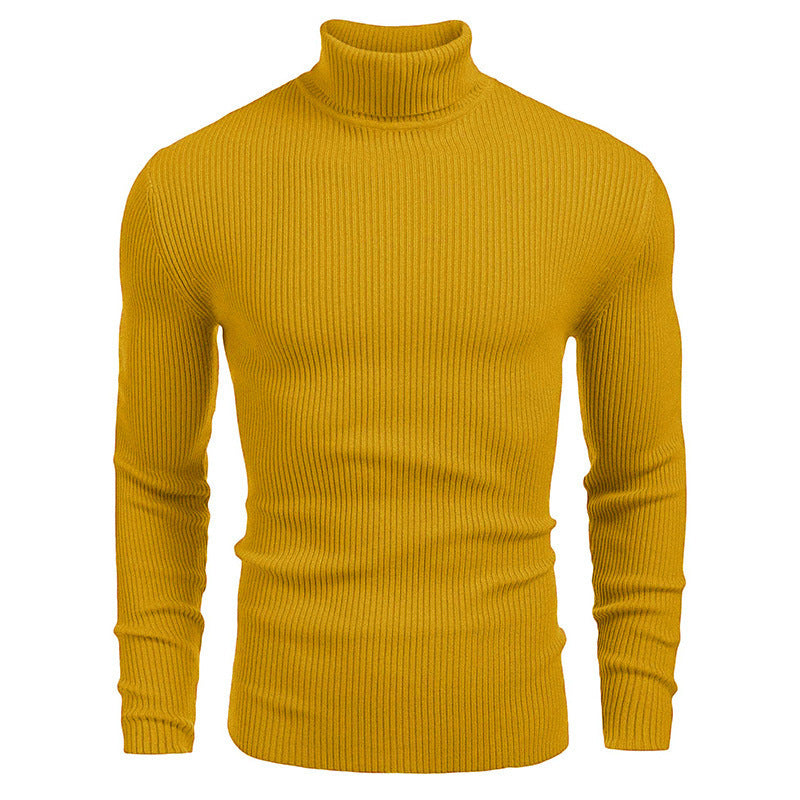 Warm Cotton Blend Men's Sweater – High-Neck, Printed Detail