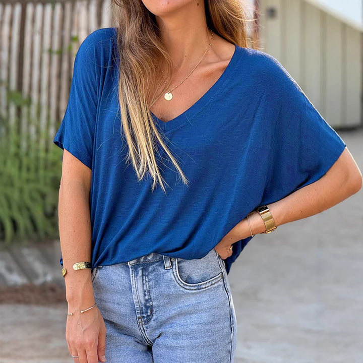 Women's V-Neck Blouse – Lightweight Short Sleeve Casual Top