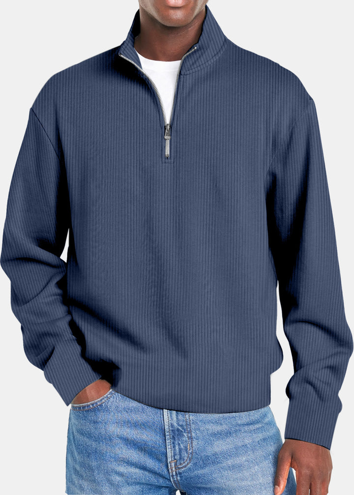 Men's Zipper Sweater - Slim Fit Sporty Knit, Long Sleeve