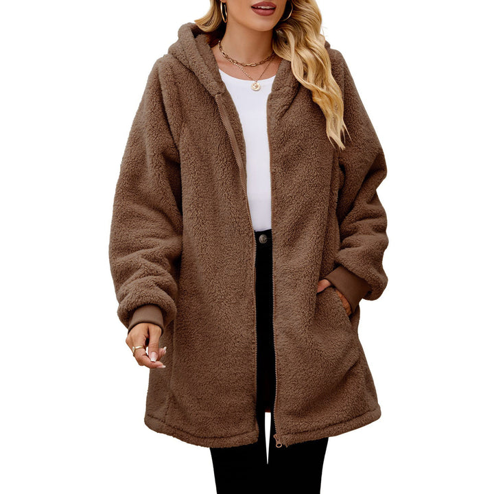 Women's Plush Hooded Zip Cardigan Coat – Soft Velvet-Look Layer