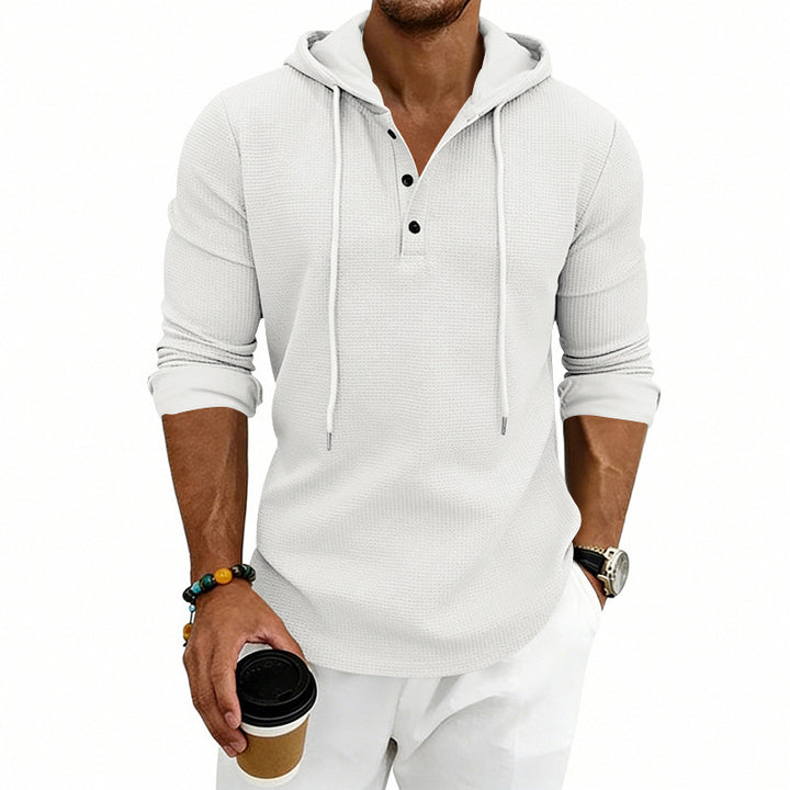 Men's Henley Sweatshirt – Soft Cotton-Blend Pullover with Hood