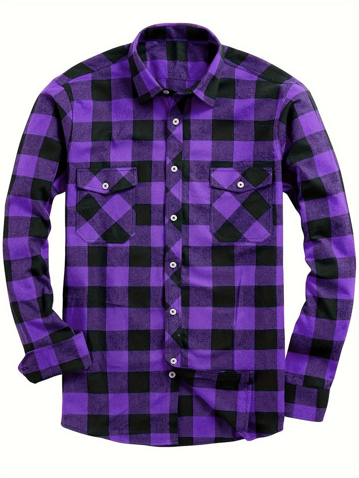 Men's Plaid Shirt – Cotton Long Sleeve Relaxed Cardigan Fit