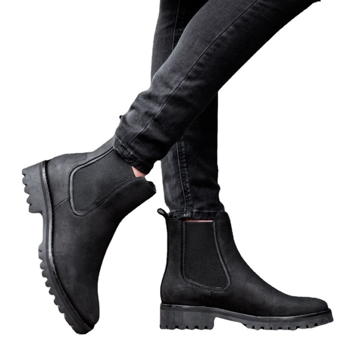 Women's Chunky Platform Ankle Boot – Vegan Leather Round Toe