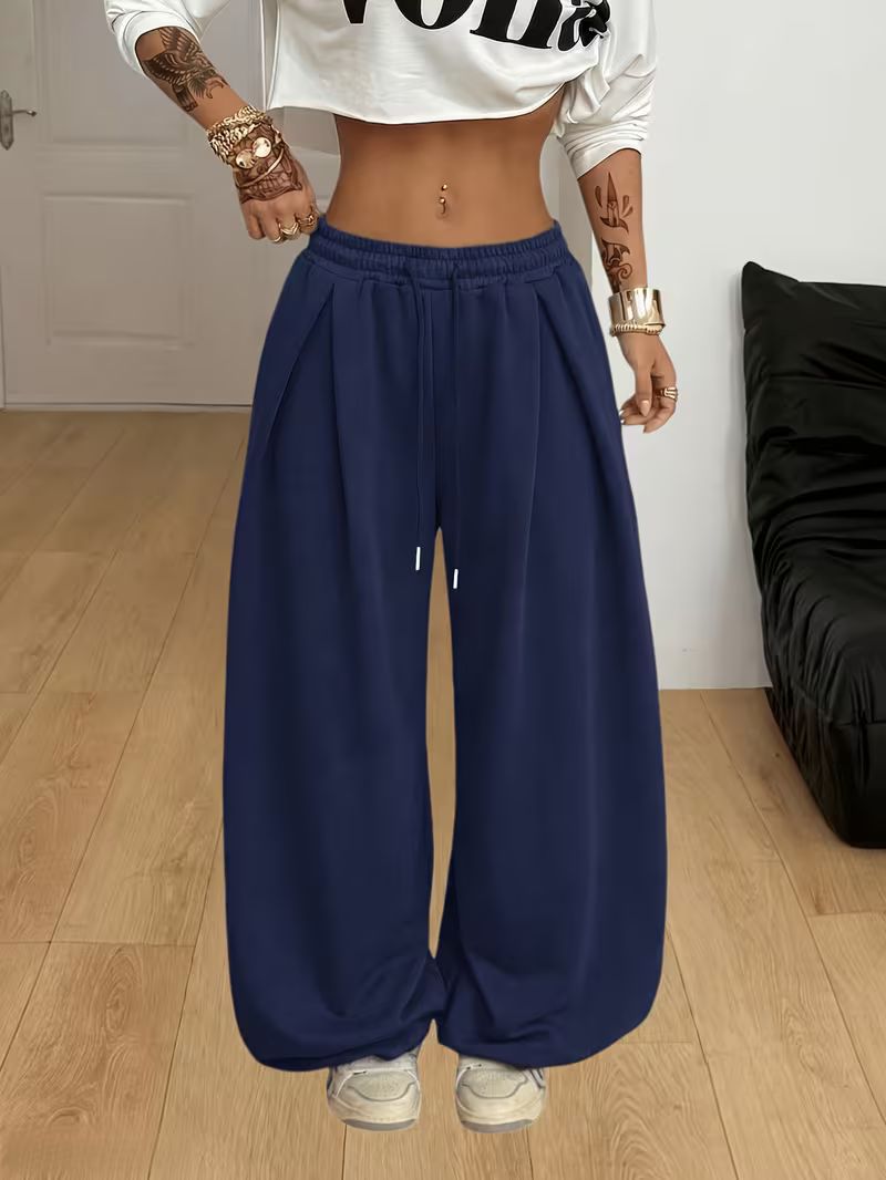 Women's Wide-Leg Pleated Athletic Pants – High Waist Stretch Trouser