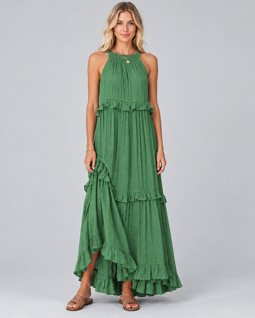 Women's Maxi Dress – Sleeveless, Lightweight Cotton, Tiered Cake Skirt