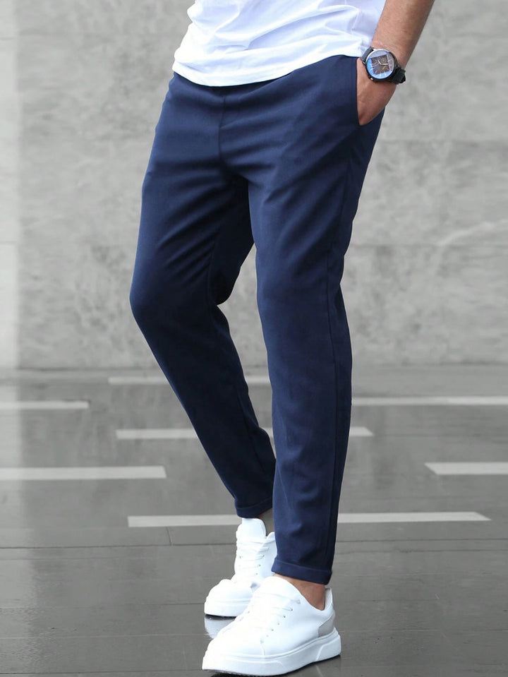 Men's Slim Fit Trousers – Cotton Drawstring Waist with Pockets