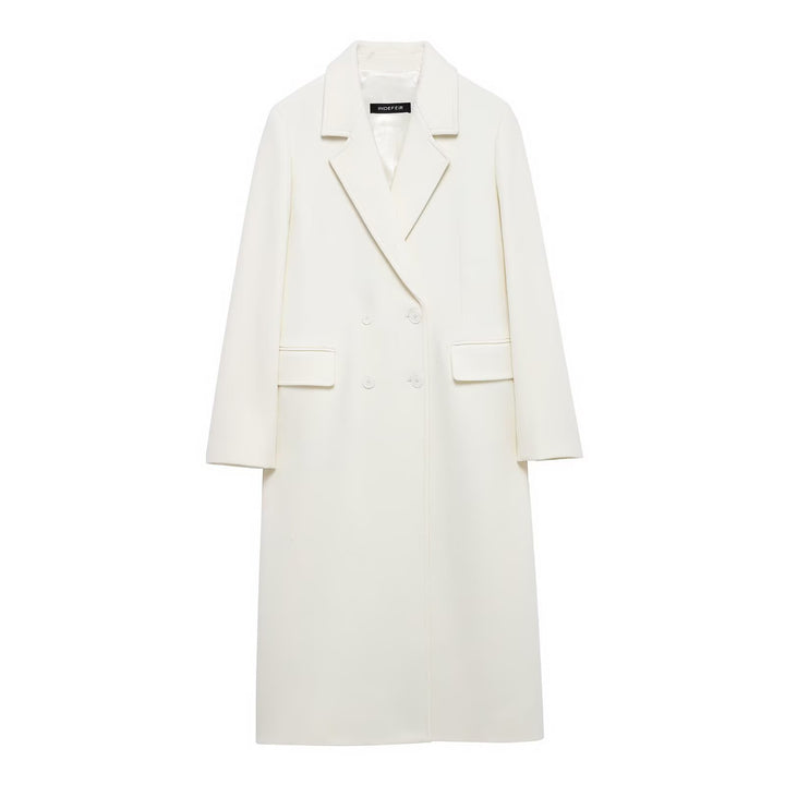 Women's Double-Breasted Long Coat – Tailored Lapel Silhouette