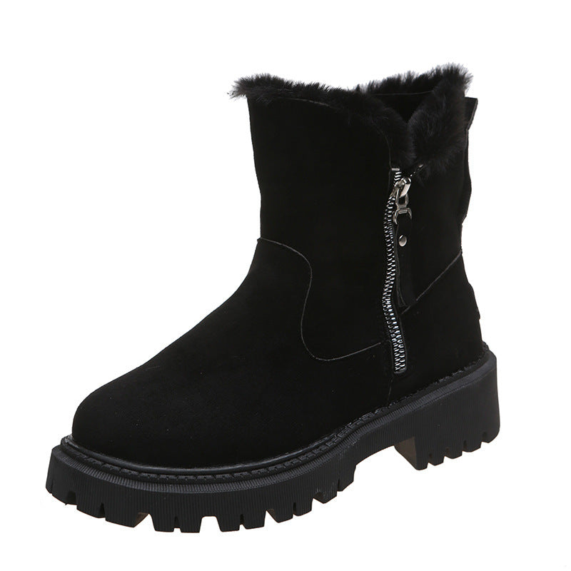 Women's Winter Ankle Boot – Suede Look, Plush Lined, Side Zip