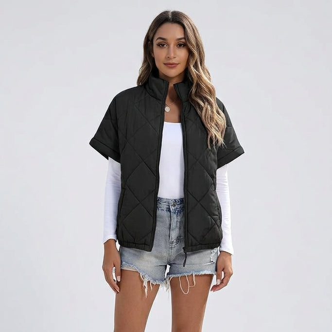 Women's Diamond Quilted Nylon Jacket – Lightweight Zip Outerwear