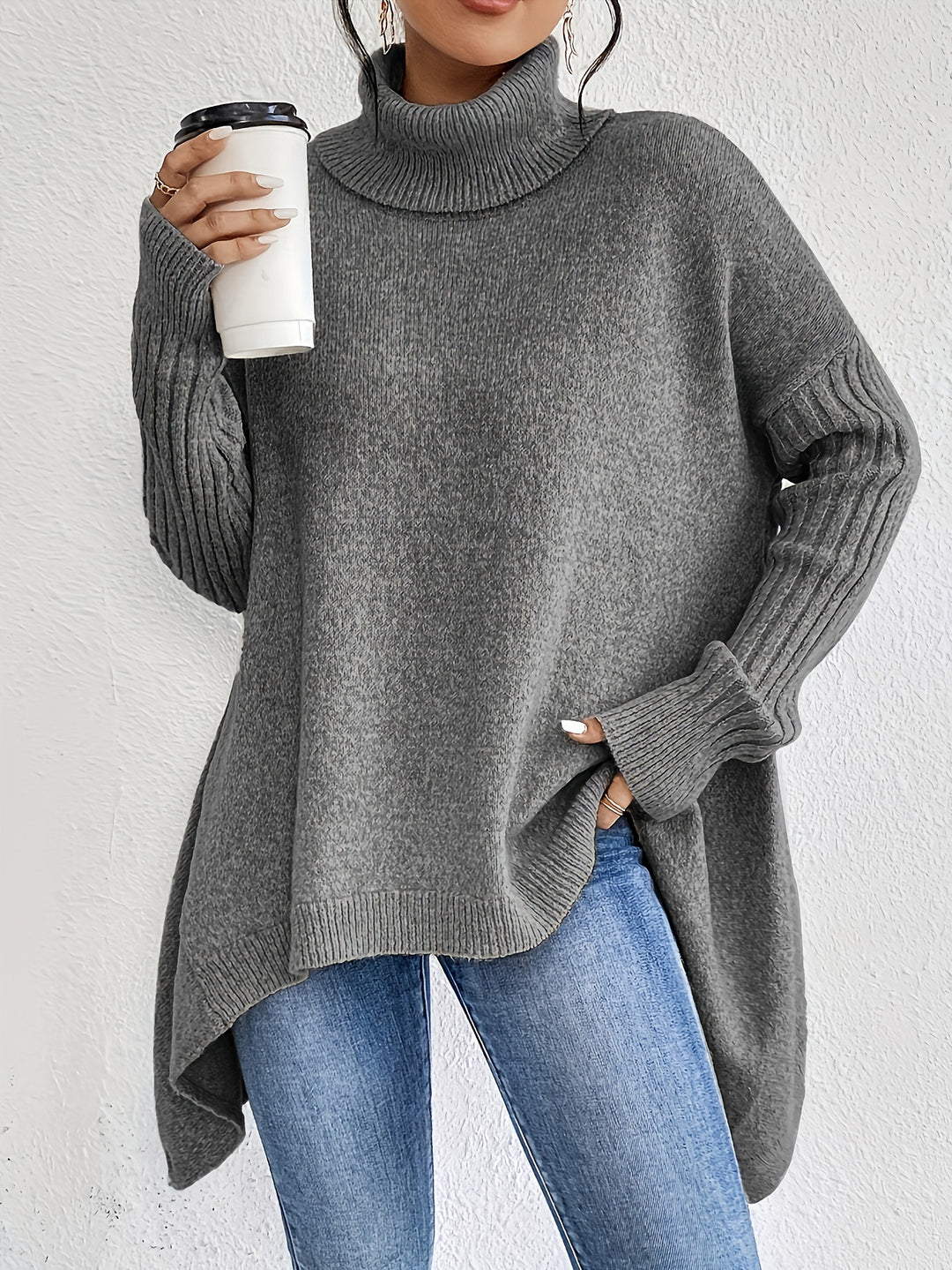 Womens Knitted Turtleneck Sweater – Soft Knit Relaxed Pullover
