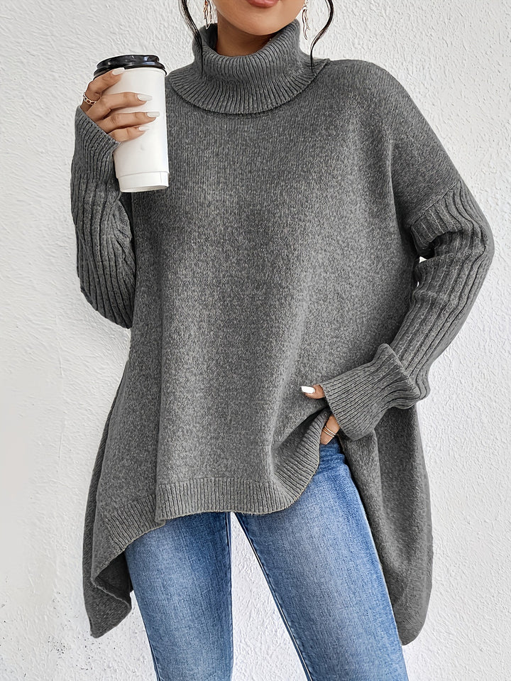 Womens Knitted Turtleneck Sweater – Soft Knit Relaxed Pullover