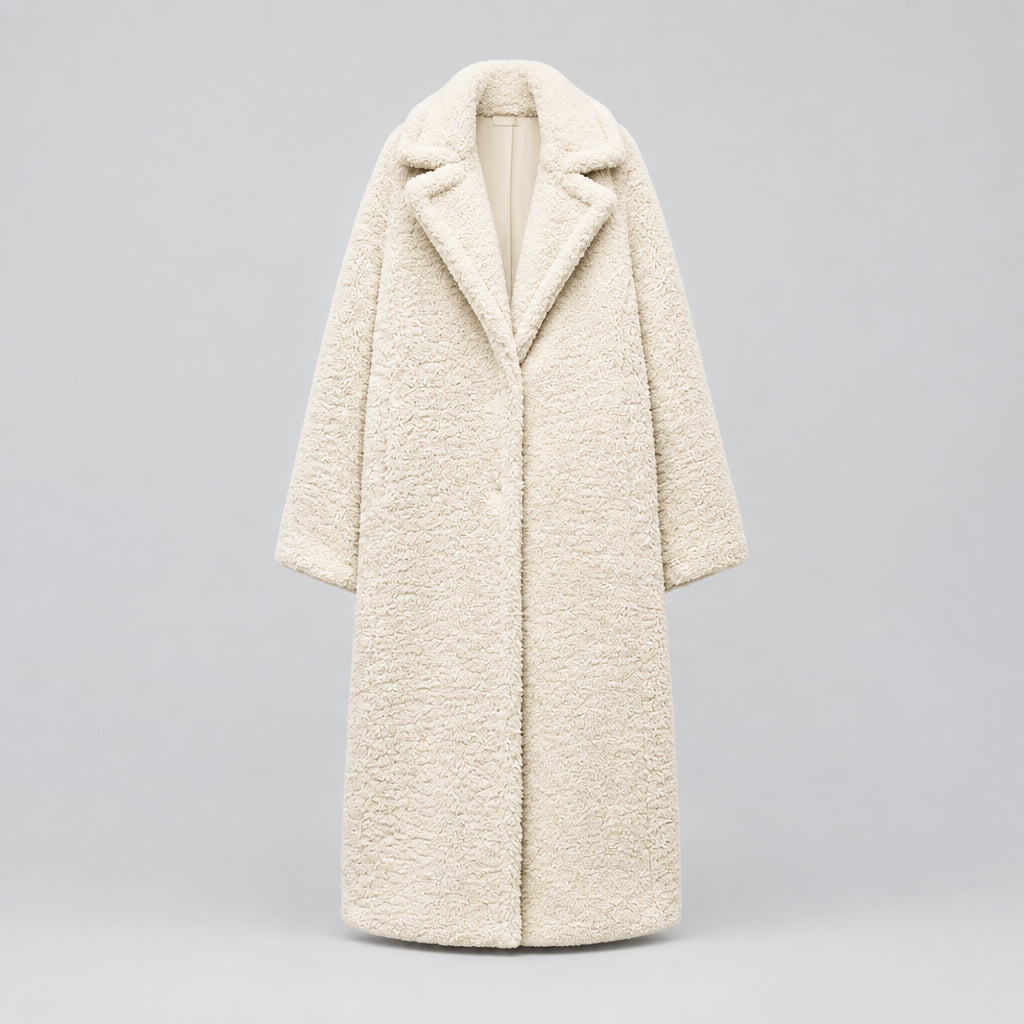 Women's Lambswool Look Longline Coat with Large Lapel