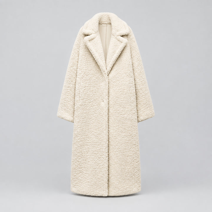 Women's Lambswool Look Longline Coat with Large Lapel