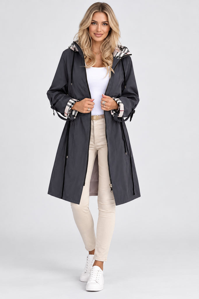 Plaid Chenille Hooded Coat with Pockets – Women's Short Outerwear