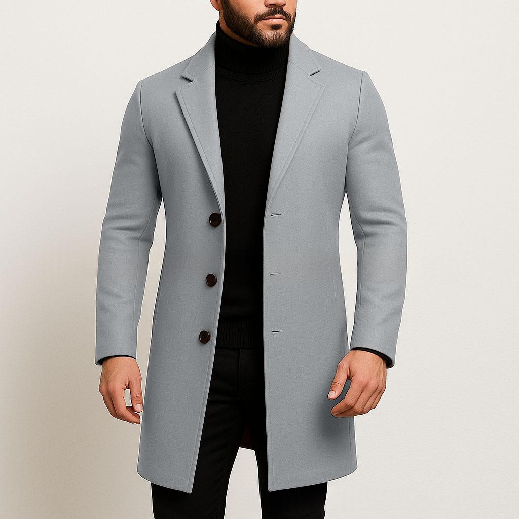 Men's Trench Coat – Structured Fabric Single-Breasted Slim Fit