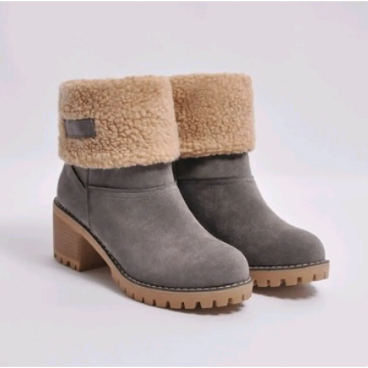Women's Suede Mid-Tube Boot – Low Block Heel Winter Comfort