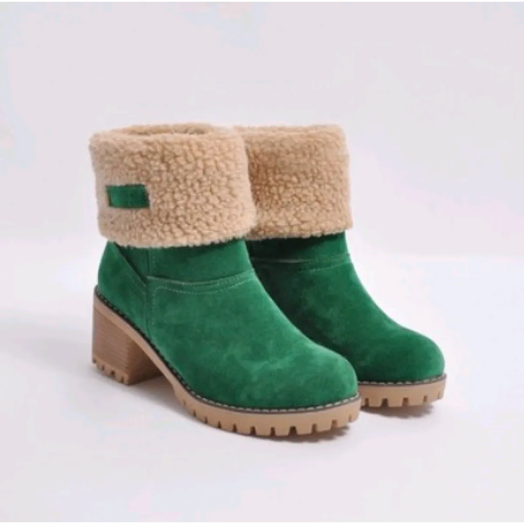 Women's Suede Mid-Tube Boot – Low Block Heel Winter Comfort