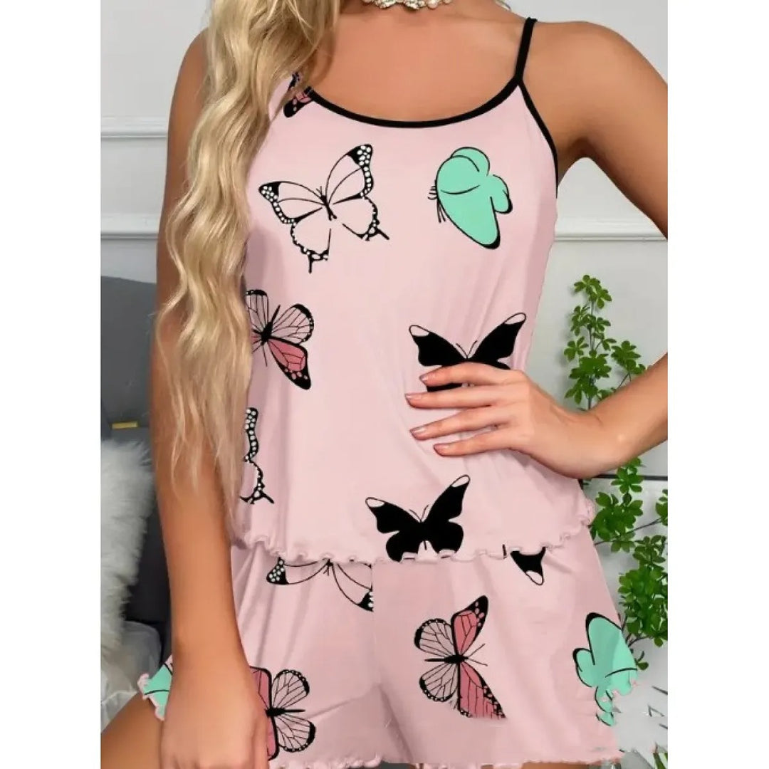 Women's Cotton Two Piece Pajama Set – Butterfly Print, Relaxed Fit
