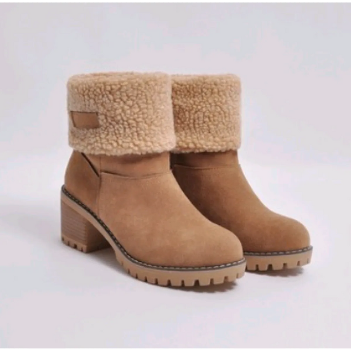 Women's Suede Mid-Tube Boot – Low Block Heel Winter Comfort